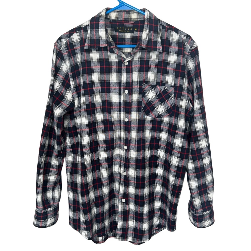 Activa Sports Inc. Men's Blue and Red Plaid Button Up‎ Shirt Size Medium